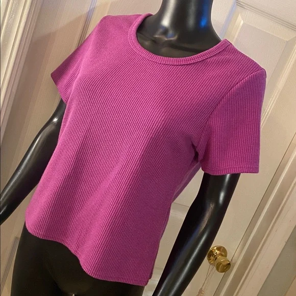 Love Nation Magenta Ribbed Short Sleeve Top - Picture 4 of 10